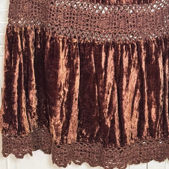 Y2K Crushed Velvet‎ Maxi Skirt M L Gypsy Fairy  Grunge Tiered Crochet Lace Boho - Picture 9 of 9